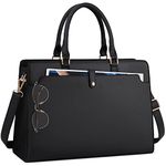 Laptop Bag for Women 15.6 Inch Laptop Tote Bag Leather Work Bag Waterproof Womens Briefcase Business Office Computer Tote Bag Large Capacity Handbag Shoulder Bag Black