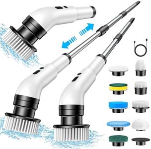 Brosse de Nettoyage électrique, 9 en 1 Brosse Nettoyage Electrique, 2 Modes, Brosse de Nettoyage électrique, avec 34 à 130 cm, pour Salle de Bain (White)
