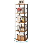 IBUYKE 5 Tier Square Rotating Bookshelf, Spinning Bookcase Tower,360° Vertical Turning Tall Bookshelf,Swivel Bookcase Corner Storage Organizer for Bedroom, Living Room,Rustic Brown,TBC004H