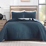 Exclusivo Mezcla Ultrasonic Reversible King Size Quilt Bedding Set with Pillow Shams, Lightweight Quilts King Size, Soft Bedspreads Bed Coverlets for All Seasons - (Navy Blue, 104"x96")