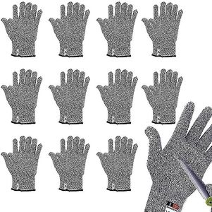 12 Pairs Cut Resistant Gloves -Food Grade Level 5 Protection for Kitchen, Upgrade Safety Anti Cutting Gloves for Meat Cutting, Wood Carving, Mandolin Slicing and More, (M-L)