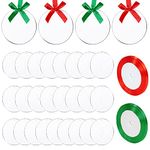 obmwang 25 Pieces 3 Inch Clear Acrylic Christmas Ornaments Acrylic Christmas Hanging Ornaments DIY Blank Round Acrylic Ornament with 2 Rolls Ribbon for Christmas Tree Party Home Decoration