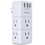 USB Multi Plug Outlet Extender - YISHU Surge Protector with Rotating Plug, 6 AC Plug Extender with 3 USB Ports, 3-Sided Swivel Power