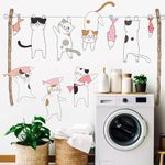 DRWSSR Removable Cartoon Animal Cats Wall Stickers Laundry Room Cats Clothes Hanger Fish Wall Decals Stickers for Girls Bedroom Decal Kids Nursery Sticker Bathroom Wall Art Decoration