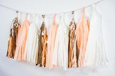 AMFIN® (15 Pieces, 1.5 Meter) Paper Tassels for Decoration, Paper Tassels Garland, Paper Tassel for Party, Paper Tassels, Birthday Decoration items - Rose Gold, Peach & White