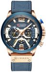 FANMIS Mens Luxury Watches Business Chronograph Dress Waterproof Leather Strap Analog Quartz Wrist Watch, Blue Rose, 48 mm, Fashion