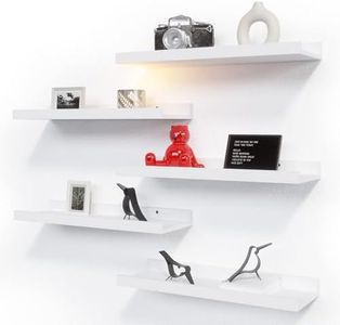 5 Set White Floating Shelves, Wall Mounted Shelves for Wall Decor, Modern Picture Ledge Shelf with Lip for Wall Storage Nursery, Bedroom, Living Room, Bathroom (White)