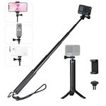 HSU Extendable Selfie Stick for GoPro, Aluminum Handle Grip with Mini Tripod for Hero 13/12/11/10/9/8/7/6/5/4/3 and other Action Cameras