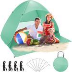 NHOWIN Pop Up Beach Tent for 2-3 Persons, 2025 Upgraded Windproof Pop Up Tent with 4 Wind Ropes & 8 Nails, 50+ UV Sun Protection Beach Shelter Portable & Easy Set Up Sun Shade for Park Garden Picnic