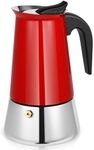 Suiitat Moka Pot, 9 Cups Stovetop Espresso Maker, 304 Stainless Steel Moka Pot, Italian and Cuban Coffee Maker, Suitable for Induction Cooktop, Red