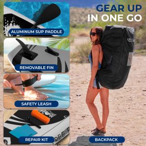 SereneLife Inflatable Stand Up Paddle Board – Non-Slip Deck, Wide Stance, SUP Kit with Backpack