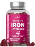 Iron Gummies for Women | Iron Supplement with Vitamin C | High Strength 14mg Iron | Natural Cherry Flavour | Vegan, No Artificial Sweetner & Flavours | 60 Gummies | PINK