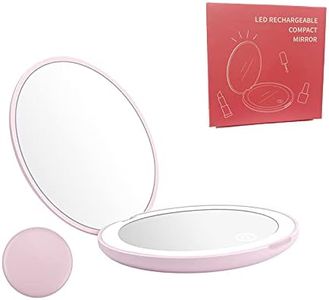 LED Lighted Travel Makeup Mirror, 10x Magnification Rechargeable Compact Mirror, Portable for Handbag, Purse, Pocket, Illuminated Folding Mirror, Handheld 2-Sided Mirror, Round, 3.5 inch Diameter