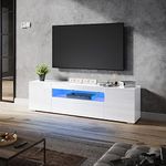 ELEGANT LED TV Unit 180cm White Gloss Modern TV Stand Cabinet with Ambient Lights for 50 52 55 60 65 75 inch 4k TV Living Room and Bedroom Furniture with Storages and Shelves