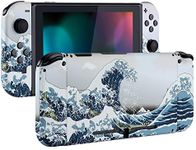 eXtremeRate Soft Touch Grip Back Plate for Nintendo Switch Console, NS Joycon Handheld Controller Housing with Full Set Buttons, DIY Replacement Shell for Nintendo Switch - The Great Wave