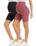 BONVIGOR Maternity Shorts Over The Belly Pregnancy Biker Shorts Workout Yoga Active Athletic Pregnant Pants Pajama, 2 Pack-black/Dark Pink, Medium