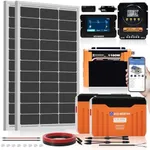 ECO WORTHY 12V 200W Solar Panel kit with Battery and Inverter for RV Off Grid:2PCS 100W Solar Panel,2PCS 12V 100Ah Lithium Battery with SOC Display,1100W Inverter,20A MPPT Controller with Bluetooth