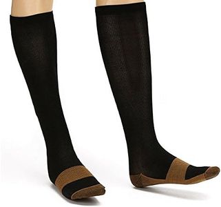 Copper Compression Socks Knee High - For Men & Women - Boosts Circulation, Provides Support , Helps Soothes Tired Leg & Feet (Black, Large/XL)