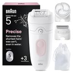 Braun Silk-épil 5 Epilator, Easy Hair Removal for Women, Wet & Dry, Lasting Smooth Skin, with Lady Shaver, Trimmer Comb & Exfoliation Brush Heads, 5-060, White/Flamingo