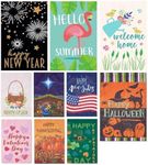 Set of 10 Assorted Garden Flags for All Seasons, 12x18 In Small Decorative Outside Christian Yard for Holiday, Fall Winter Spring Summer Seasonal Welcome Garden Flag