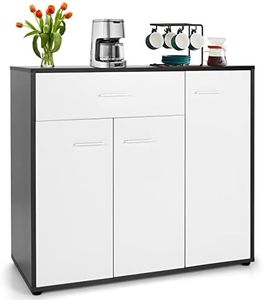 COSTWAY Buffet Cabinet, White Kitchen Buffet Storage Cabinet with Countertop, Drawer, Adjustable Shelf, Buffet Table, Sideboards and Buffets with Storage for Home, Dining Room, Living Room