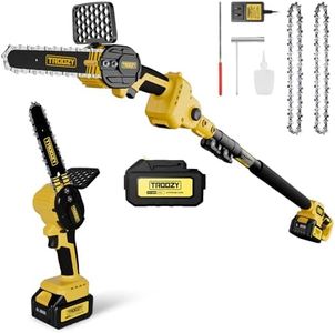 TROOZYTOOLS Cordless Pole Saw & Chainsaw 2-in-1, 6" Brushless Motor Tree Trimmer Tree Cutter, Multi-Angle Adjustable for Tree Pruning, Branch Cutting, Lightweight & Portable with Long-Lasting Battery