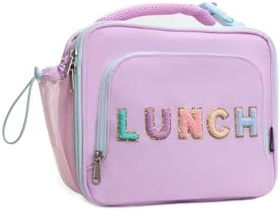 Amersun Kids Insulated Lunch Box- Water-Resistant, Reusable Cute Lunch Tote Bag with Water Bottle Holder & Multi-Pocket-Ideal for Ages 3+ Girls, Boy, School,Travel-Light Purple