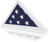 ARRAWIS Flag Display Case, Thick Bottom Edge Military Flag Box with High Transparent Glass Front, Solid Wood Wall Mounted Flag Case Shadow Box for 5'x9.5' American Veteran Burial Flag (White color)