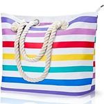 KALIDI Extra Large Beach Bag for Women with Zipper Waterproof Beach Tote Bags with Pockets Large Sports Bag for Women Ladies Girls Summer Tote Bag Shoulder Bag Shopping Bag, Rainbow