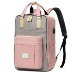 Kasqo Laptop Backpack for Men Women, Water Resistant 15.6 inch Travel Backpack Bookbag Rucksack for School Work with USB Charging Port for Teens Girls Boys,Pink