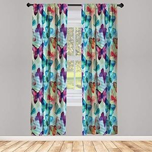 Ambesonne Abstract Window Curtains, Watercolor Rainbow Colored Butterflies and Letterings Music Notes Art Print, Lightweight Decorative 2-Panel Set & Rod Pocket, Pair of - 28" x 95", Purple Teal