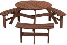 6-Person Circular Outdoor Wooden Picnic Table, Outdoor Picnic Table for Patio, Backyard, Garden, with 3 Built-in Benches, 1720lb Capacity