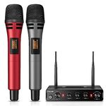 TONOR Wireless Microphone Systems, Dual UHF Cordless Karaoke Microphone Set, Handheld Dynamic Mic Microfono for Singing with Receiver for Karaoke, DJ Party, Church, Wedding, Speech, PA TW350 Red