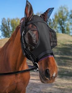 HackFond Horse Fly Mask with Ears, UV Protection for Horses, Elasticity with Big Mesh Eye Covers, Snug Fitting Comfortable Breathable Lightweight for Horses Black Cob