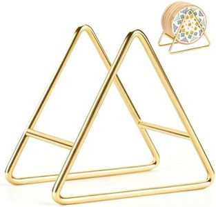 Joyclub Triangle Coaster Holder 4.3 Inch Gold Iron Metal Coaster Organizer Stand for Storage of Round and Square Coasters Fit 5 Piecies