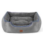 Bedsure Small Dog Beds Washable - Cat Beds for Indoor Cats, Rectangle Cuddle Puppy Bed with Anti-Slip Bottom, Grey, 50.8x48x15cm