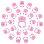 EBANKU 100PCS Disposable Glue Rings Pink Plastic Eyelash Glue Holder Fanning Glue Cups for Lash Extensions Supplies