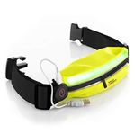 Running Belt USA Patented - Hands-Free Workout Fanny Pack - iPhone X 6 7 8 Plus Buddy Pouch for Runners - Freerunning Reflective Waist Pack Phone Holder - Fitness Gear Accessories (Yellow-Black LED)