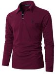 KUNJLELP Men's Regular-Fit Polo Shirt Long Sleeve Giraffe Embroidere Golf Polos 100% Cotton,Red,L