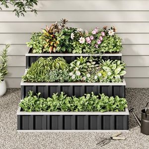 YITAHOME 4x4x2FT 3 Tiers Large Raised Garden Bed, 3 Installation Methods for DIY Outdoor Metal Patio Planter Box with Gloves and Reinforced Frame for Deep-Rooted Plants Vegetables Flowers (Dark Gray)