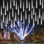 12 inch 10 Tubes 240 LED Meteor Shower Raindrop Lights with Timer Function Cascading Lights LED Icicle Lights Falling Raindrop Lights for Holiday Party Wedding Christmas Tree Decoration (White)