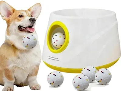 GaleKoon Automatic Dog Ball Launcher – Interactive Pet Toy with 6 ETPU 2.3″ Balls, Indoor & Outdoor Fetch Machine, Adjustable Distance Thrower for Small/Medium Dogs