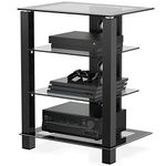 FITUEYES 4-Tier AV Media Stand Component Cabinet and Hi-Fi Rack Audio Tower with Height Adjustable Tempered Glass Shelves, AS406003GB