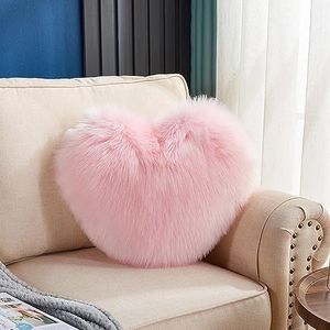 Fulasun Heart Pillow,Soft Fluffy Long Plush Love Throw Pillow Decorative Cute Heart Shaped Back Cushion Comfortable Light Pink Pillow Decor for Bedroom Sofa Couch Gift (Pink)