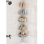 Rustproof Shower Caddy Corner Shelves for Bathroom, Shower Stand Corner Organizer Tension Pole for Bathtub Adjustable Height from 23.6 to 114.5 Inch (Silver)