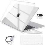 EooCoo Case Compatible with MacBook Air 13 inch M3 M2 2024 2023 2022 A3113 A2681，Plastic Hard Shell Case &TPU Keyboard Skin Cover& Camera Cove&Type C Adapter for Laptop Air 13.6 inch - Crystal Clear