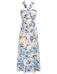 GRACE KARIN Summer Dresses Women Trendy 2024 Boho Floral Print Tiered Casual Flowy Long Maxi Dress White Blue S