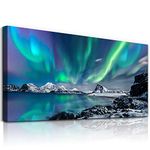 hyidecorart Aurora Large Canvas Wall Art for Living Room, Modern Northern Lights Artwork Nature Landscape Bathroom Pictures Bedroom Wall Decor, Family Prints Paintings Wall Decoration Hallway Office