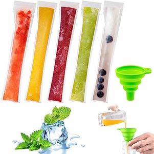 Bolsas para Helados, 50 Pack Moldes para Helados, Bolsa de Hielo, Snack casero Sano, congelador Pop, Bolsas de Molde para Paletas de Hielo,con para Yogur,Helado,Jugo (con Embudo Verde)