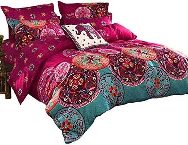 Loussiesd Copriletto bohémien per letto 220x260cm, decorazione etnica vintage floreale con 2 federe con cerniera, in morbida microfibra stile esotico, 3 pezzi